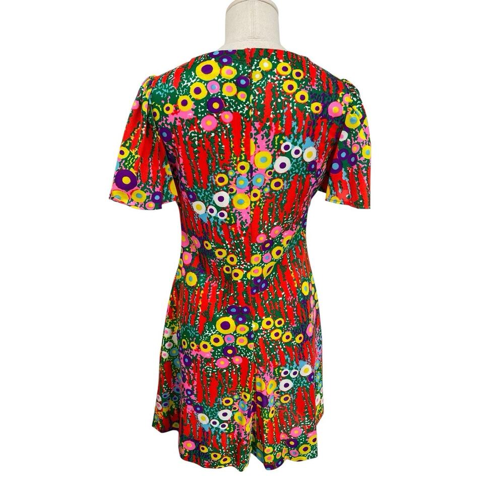Vintage Flower Power Mini Dress Retro Floral Psychedelic Handmade 60s Size Small - Picture 8 of 14